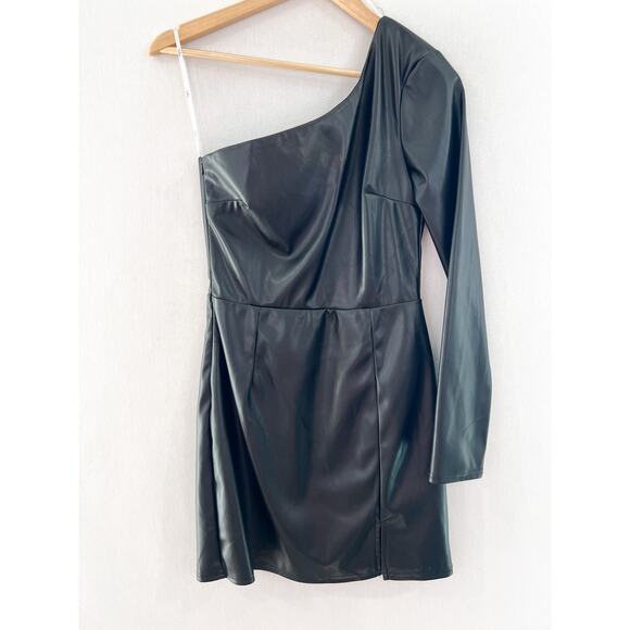 NEW Lulus Highly Favored Black Vegan Leather One-Shoulder Mini Dress Small Sexy - Picture 2 of 8